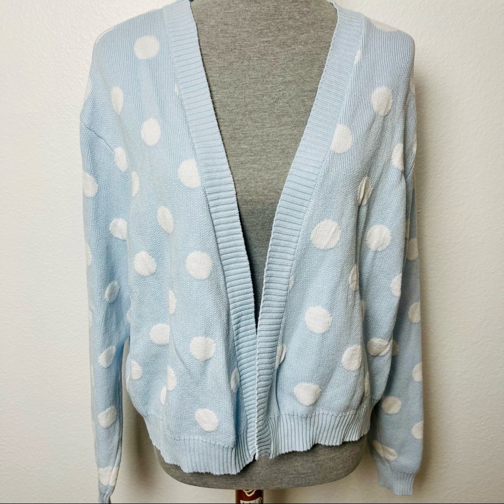 BCBGeneration Polka Dot Light Blue Cardigan Sweater